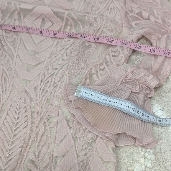 Saints + Secrets Small Dreamy Long Sleeve Blush Pink Ruffle Mini Dress - Picture 9 of 15